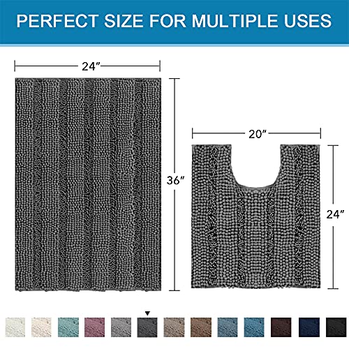 PrimeBeau Bathroom Rugs Bath Rug Set 7 Piece Bathroom Contour Rug Toilet Mat Sets Non Slip Contour Bath Rug Ultra Thick Water Absorbent Striped Bath Mats Washable