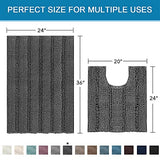 PrimeBeau Bathroom Rugs Bath Rug Set 7 Piece Bathroom Contour Rug Toilet Mat Sets Non Slip Contour Bath Rug Ultra Thick Water Absorbent Striped Bath Mats Washable