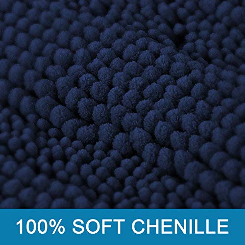 Bath Mats for Bathroom Non Slip Extra Thick Chenille Striped Bath Rug 24" x 36" Absorbent Non Skid Fluffy Soft Shaggy Rugs Washable Dry Fast Plush Mats for Indoor, Bath Room, Tub - Navy