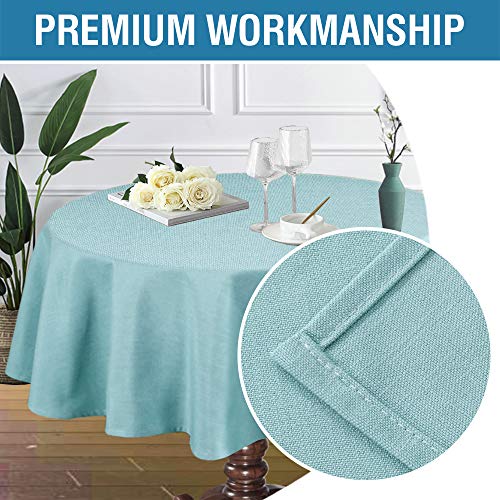 Linen Textured Table Cloths Round 70 Inch Premium Solid Tablecloth Spill-Proof Waterproof Table Cover for Dining Buffet Feature Extra Soft and Thick Fabric Wrinkle Free, Aqua