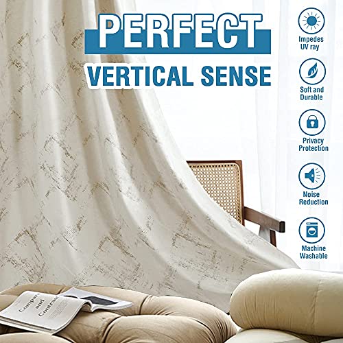 Luxury Velvet Curtains 84 Inches Long Thermal Insulated Blackout Curtains for Bedroom Foil Print Thick Soft Velvet Grommet Curtain Drapes for Living Room Vintage Home Decor, 2 Panels, Ivory