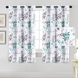H.VERSAILTEX Blackout Curtains for Living Room Darkening Thermal Insulated Panels 54 Inch Long Light Blocking Gromment Curtains/Drapes, Grey and Turquoise Vintage Classical Floral Printing, 2 Panels