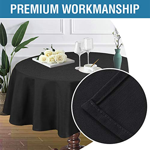 Linen Textured Table Cloths Round 70 Inch Premium Solid Tablecloth Spill-Proof Waterproof Table Cover for Dining Buffet Feature Extra Soft and Thick Fabric Wrinkle Free, Black