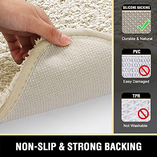 Bathroom Rug Tufted Bath Rug Bath Mat Non Slip Runner Rug 47" x 17" Extra Soft Thick Absorbent Shaggy Kitchen Rug Indoor Mat Washable Microfiber Bath Mat for Bathroom Living Room Fast Dry - Ivory