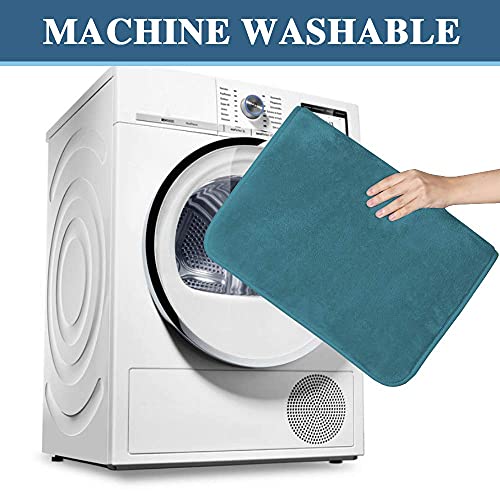 Bath Mat Memory Foam Set Bathroom Rug Set Flannel Velvety Bath Mat Luxury Extra Soft and Absorbent Non Slip Rugs for Bathroom/Bedroom Washable(Curved Set 24"x 36" Plus 20"x 24"U, Dark Teal)