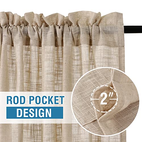 H.VERSAILTEX Linen Curtains 63 inches Long Natural Linen Blended Curtains for Living Room Burlap Linen Textured Curtains Light Filtering Rod Pocket Curtains Bedroom Curtains 2 Panel Sets, Angora