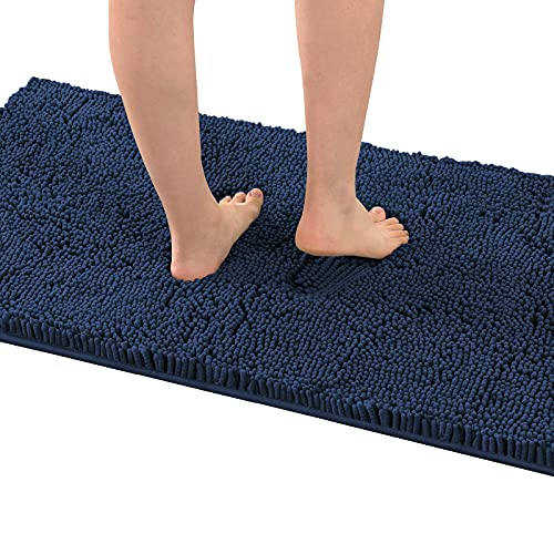 H.VERSAILTEX Bath Mat Bath Rug for Bathroom Luxury Chenille Bathroom Rug Mat Extra Soft and Absorbent Microfiber Shaggy Rugs Non Slip Rug Quick Dry Bath Mat Washable, 24 x 47 Inches, Navy