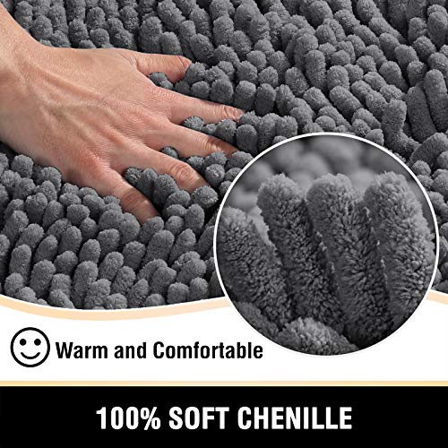 Bathroom Rugs Bath Mats for Bathroom Non Slip Luxury Chenille Bathroom Rugs Extra Soft Absorbent Shaggy Bathroom Mat Rugs Washable Fast Dry Bathroom Rugs Sets 2 Piece (Grey, 24" x 36"/20" x 32")