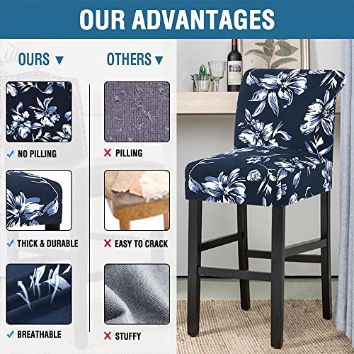 H.VERSAILTEX Stretch Bar Stool Cover Set of 6 Pub Counter Stool Chair Slipcover for Dining Room Cafe Height Side Chairs Feature Modern Floral Printed Design, Navy