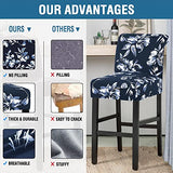 H.VERSAILTEX Stretch Bar Stool Cover Set of 6 Pub Counter Stool Chair Slipcover for Dining Room Cafe Height Side Chairs Feature Modern Floral Printed Design, Navy