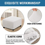 Square Ottoman Covers Ottoman Slipcovers Folding Storage Stool Furniture Protector Form Fit with Elastic Bottom, Stretch High Spandex Small Checks Jacquard Fabric(Medium,Off White)