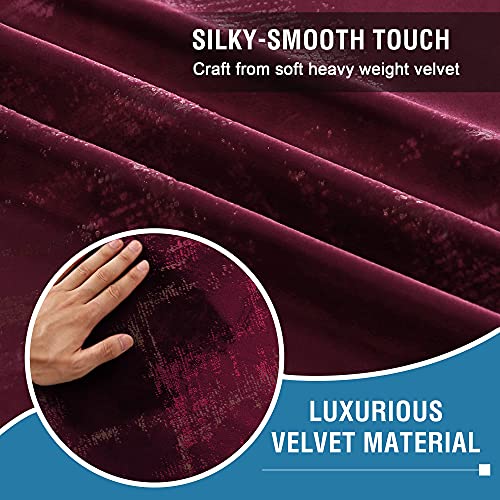 Luxury Velvet Curtains 95 Inches Long Thermal Insulated Blackout Curtains for Bedroom Foil Print Thick Soft Velvet Grommet Curtain Drapes for Living Room Vintage Home Decor, 2 Panels, Burgundy