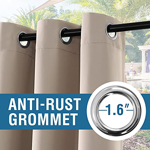 H.VERSAILTEX Indoor Outdoor Curtains for Patio Waterproof Stainless Steel Silver Grommet Thermal Insulated Blackout Outdoor Drapes for Deck/Gazebo, Natural, 52x95 Inch, 1 Panel