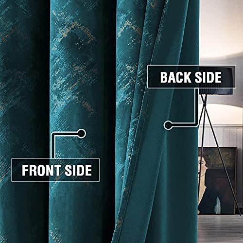 Luxury Velvet Curtains 95 Inches Long Thermal Insulated Blackout Curtains for Bedroom Foil Print Thick Soft Velvet Grommet Curtain Drapes for Living Room Vintage Home Decor, 2 Panels, Teal