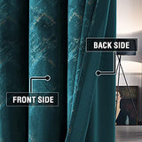 Luxury Velvet Curtains 95 Inches Long Thermal Insulated Blackout Curtains for Bedroom Foil Print Thick Soft Velvet Grommet Curtain Drapes for Living Room Vintage Home Decor, 2 Panels, Teal