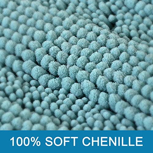 Bath Rugs for Bathroom Non Slip Bath Mats Extra Thick Chenille Striped Bath Rug Runners Oversized 59" x 20" Absorbent Fluffy Soft Shaggy Mats Dry Fast Plush Area Carpet for Bath Room - Aqua Haze