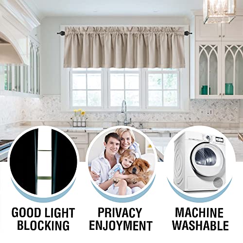 H.VERSAILTEX 100% Blackout Curtain Valances for Kitchen Windows/Bathroom/Living Room/Bedroom Thermal Insulated Rod Pocket Valances for Windows, 2 Pack, 52" x 18", Natural Sand