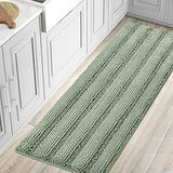 Bath Rugs for Bathroom Non Slip Bath Mats Extra Thick Chenille Striped Bath Rug Runners Oversized 59" x 20" Absorbent Fluffy Soft Shaggy Mats Dry Fast Plush Area Carpet for Bath Room - Sage