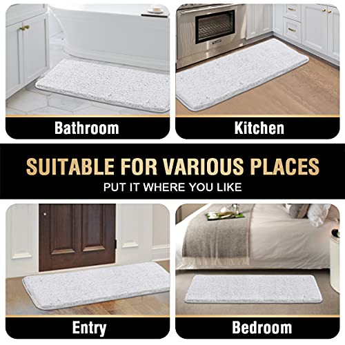 Bathroom Rug Tufted Bath Rug Bath Mat Non Slip Runner Rug 47" x 17" Extra Soft Thick Absorbent Shaggy Kitchen Rug Indoor Mat Washable Microfiber Bath Mat for Bathroom Living Room Fast Dry - White