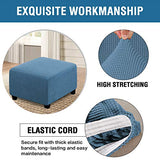 H.VERSAILTEX Square Ottoman Covers Ottoman Slipcovers Folding Storage Stool Furniture Protector Form Fit with Elastic Bottom, Stretch High Spandex Small Checks Jacquard Fabric(Medium,Dusty Blue)