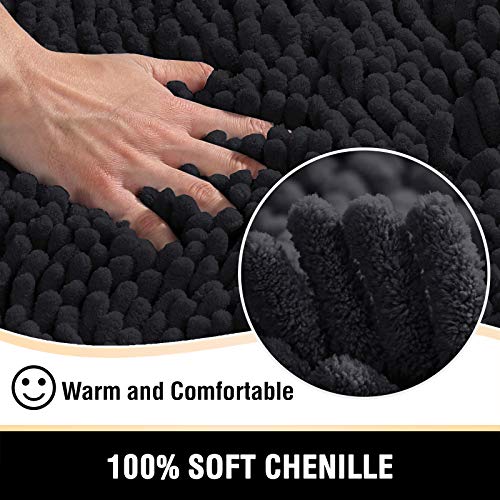 Bathroom Rugs Bath Mats for Bathroom Non Slip Luxury Chenille Bathroom Rugs Extra Soft Absorbent Shaggy Bathroom Mat Rugs Washable Fast Dry Bathroom Rugs Sets 2 Piece (Black, 20" x 32"/17" x 24")