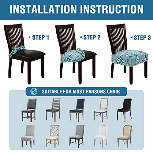Chair Cover for Dining Room High Stretch Chair Seat Cover Removable Chair Seat Cushion Slipcovers Washable Kitchen Chair Cover Feature Soft Thick Bouncy Modern Style ( Aqua, Set of 6 )