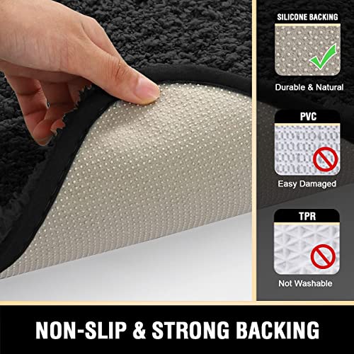 H.VERSAILTEX Toilet Rug Toilet Mats for Bathroom Curved Bath Mat Non Slip Corner Bath Rug Carpet for Toilet Extra Soft Thick Absorbent Contour Toilet Mat Washable, 20 x 38.5 inch - Black