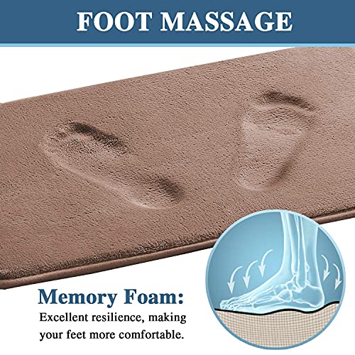 Bath Mat Memory Foam Set Bathroom Rug Set Flannel Velvety Bath Mat Luxury Extra Soft and Absorbent Non Slip Rugs for Bathroom/Bedroom Washable(Curved Set 24"x 36" Plus 20"x 24"U, Taupe)