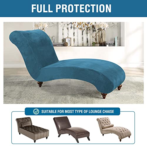 Chaise Lounge Cover Velvet Chaise Lounge Couch Cover High Stretch Chaise Lounge Slipcover Luxury Lounge Chair Cover for Living Room Soft Furniture Protector for Dog, Machine Washable, Peacock Blue