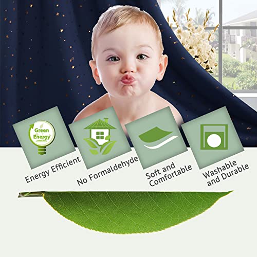Blackout Star Curtains for Kids Room Boys Girls Twinkle Stars Thermal Insulated Cute Thick Soft Curtain Drapes, Grommet Top, 1 Panel, 52" W x 63" L, Navy/Bronze