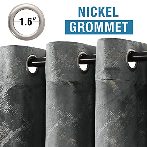 Luxury Velvet Curtains 63 Inches Long Thermal Insulated Blackout Curtains for Bedroom Foil Print Thick Soft Velvet Grommet Curtain Drapes for Living Room Vintage Home Decor, 2 Panels, Grey