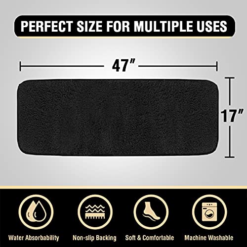 Bathroom Rug Tufted Bath Rug Bath Mat Non Slip Runner Rug 47" x 17" Extra Soft Thick Absorbent Shaggy Kitchen Rug Indoor Mat Washable Microfiber Bath Mat for Bathroom Living Room Fast Dry - Black