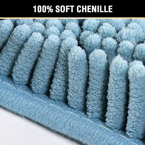 Microfiber Bath Rugs Chenille Floor Mat Ultra Soft Washable Bathroom Dry Fast Water Absorbent Bedroom Area Rugs, 17 x 24 - Inch, Sky Blue