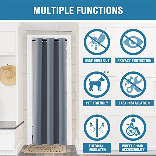 Doorway Curtain Blackout Closet Door Curtain Room Divider Window Treatment Curtain for Bedroom Thermal Insulated Privacy Drape Soundproof Grommet Door Curtain, 42 x 80 inches, 1 Panel, Stone Blue