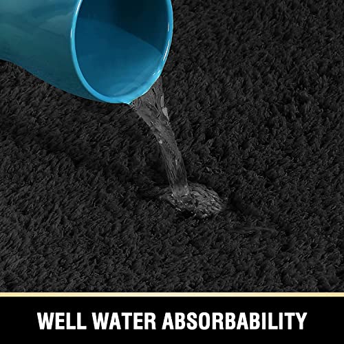 H.VERSAILTEX Toilet Rug Toilet Mats for Bathroom Curved Bath Mat Non Slip Corner Bath Rug Carpet for Toilet Extra Soft Thick Absorbent Contour Toilet Mat Washable, 20 x 38.5 inch - Black