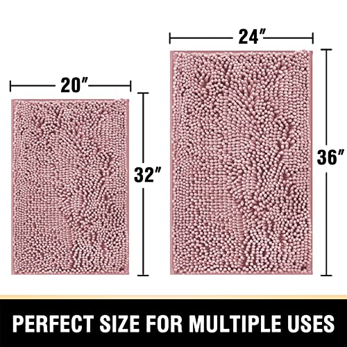 Bathroom Rugs Bath Mats for Bathroom Non Slip Luxury Chenille Bathroom Rugs Extra Soft Absorbent Shaggy Bathroom Mat Rugs Washable Fast Dry Bathroom Rugs Sets 2 Piece (Coral Pink, 24" x 36"/20" x 32")