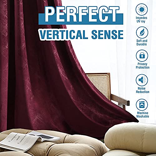 Luxury Velvet Curtains 95 Inches Long Thermal Insulated Blackout Curtains for Bedroom Foil Print Thick Soft Velvet Grommet Curtain Drapes for Living Room Vintage Home Decor, 2 Panels, Burgundy