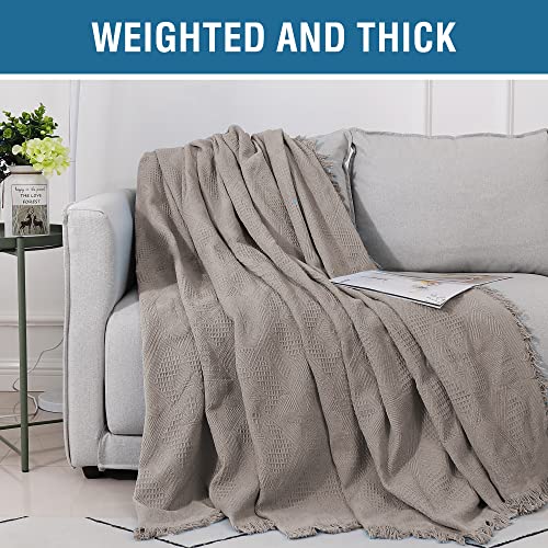 H.VERSAILTEX Cotton Sofa Covers Couch Cover Sofa Slipcover for Most Shape Sofas, Feature Thick Woven Jacquard Seamless with Tassels, Multi-Use Decorative for Couch (Medium: 71" x 91", Sand)