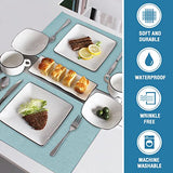 H.VERSAILTEX Linen Placemats Set of 4 Premium Solid Table Placemats for Dining Table Spill-Proof Waterproof Table Mats Heat-Resistant Kitchen Table Mats Washable, 12x18 inches, Aqua