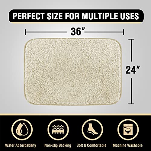 Bathroom Rug Tufted Bath Rug Bath Mat Non Slip Area Rug 24" x 36" Extra Soft Thick Absorbent Shaggy Kitchen Rug Indoor Mat Washable Microfiber Bath Mat for Bathroom Living Room Fast Dry - Ivory
