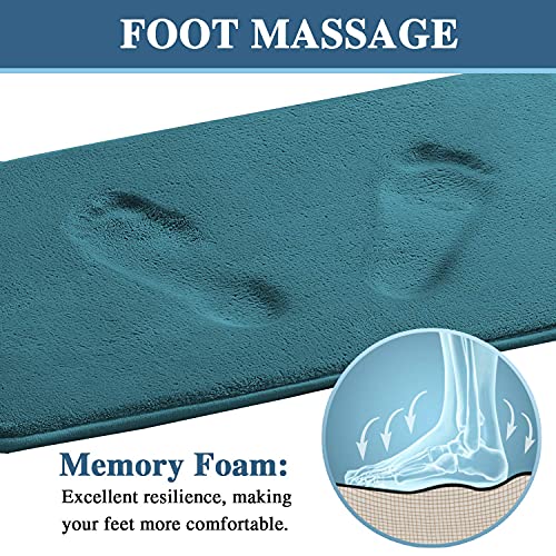 Bath Mat Memory Foam Set Bathroom Rug Set Flannel Velvety Bath Mat Luxury Extra Soft and Absorbent Non Slip Rugs for Bathroom/Bedroom Washable(Curved Set 24"x 36" Plus 20"x 24"U, Dark Teal)