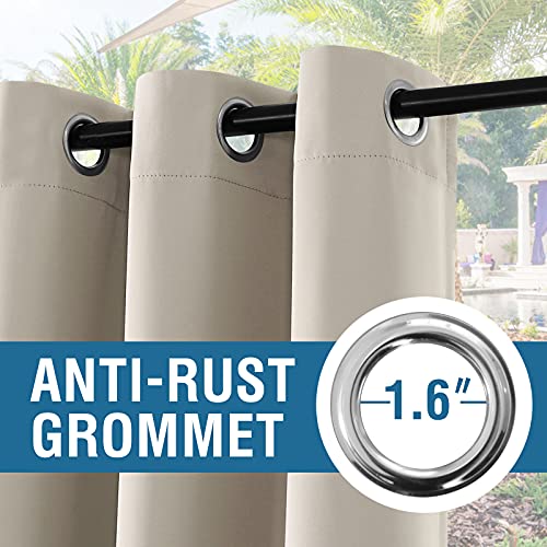 H.VERSAILTEX Indoor Outdoor Curtains for Patio Waterproof Stainless Steel Silver Grommet Thermal Insulated Blackout Outdoor Drapes for Deck/Gazebo, Stone, 52x95 Inch, 1 Panel