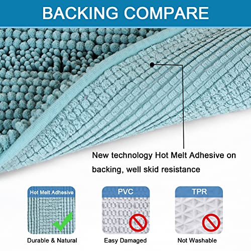 Bath Rugs for Bathroom Non Slip Bath Mats Extra Thick Chenille Striped Bath Rug Runners 47" x 17" Absorbent Fluffy Soft Shaggy Mats Dry Fast Plush Area Carpet for Bath Room - Aqua Haze