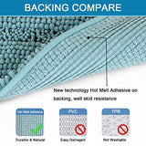Bath Rugs for Bathroom Non Slip Bath Mats Extra Thick Chenille Striped Bath Rug Runners 47" x 17" Absorbent Fluffy Soft Shaggy Mats Dry Fast Plush Area Carpet for Bath Room - Aqua Haze
