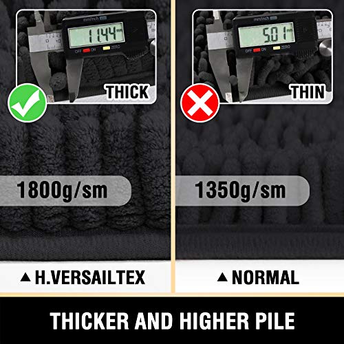 Bathroom Rugs Bath Mats for Bathroom Non Slip Luxury Chenille Bathroom Rugs Extra Soft Absorbent Shaggy Bathroom Mat Rugs Washable Fast Dry Bathroom Rugs Sets 2 Piece (Black, 20" x 32"/17" x 24")