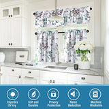 H.VERSAILTEX Blackout Kitchen Curtains Room Darkening Curtains Rod Pocket, Half Window Tier Curtains for Café, Laundry, Bedroom Grey and Turquoise Classical Floral Printing (Each 32"x 24", 2 Panels)