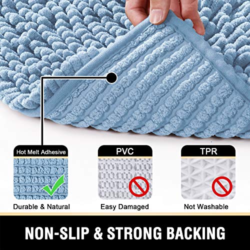 Bathroom Rugs Bath Mats for Bathroom Non Slip Luxury Chenille Bathroom Rugs Extra Soft Absorbent Shaggy Bathroom Mat Rugs Washable Fast Dry Bathroom Rugs Sets 2 Piece (Cool Blue, 20" x 32"/17" x 24")