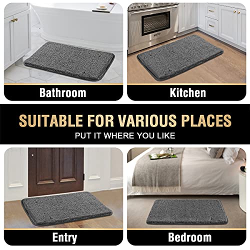 Bathroom Rug Tufted Bath Rug Bath Mat Non Slip Area Rug 20" x 32" Extra Soft Thick Absorbent Shaggy Kitchen Rug Indoor Mat Washable Microfiber Bath Mat for Bathroom Living Room Fast Dry - Grey