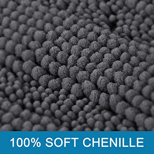 Bath Mats for Bathroom Non Slip Extra Thick Chenille Striped Bath Rug 24" x 36" Absorbent Non Skid Fluffy Soft Shaggy Rugs Washable Dry Fast Plush Mats for Indoor, Bath Room, Tub - Grey