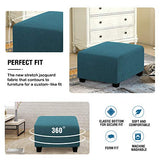 H.VERSAILTEX Square Ottoman Covers Ottoman Slipcovers Folding Storage Stool Furniture Protector Form Fit with Elastic Bottom, Stretch High Spandex Small Checks Jacquard Fabric(Medium,Deep Teal)